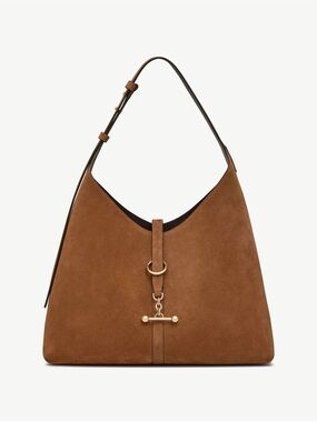 Strathberry Tan Suede Shoulder Hobo with Gold Hardware